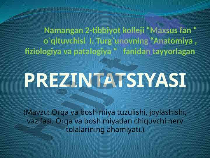 Orqa va bosh miya tuzilishi va vazifalari
