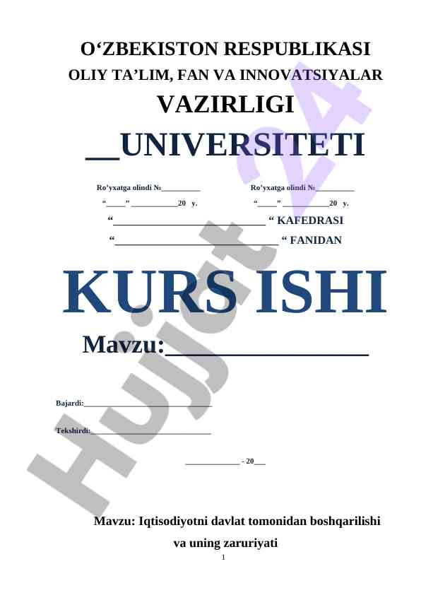 Iqtisodiyotni Davlat Tomonidan Boshqarilishi