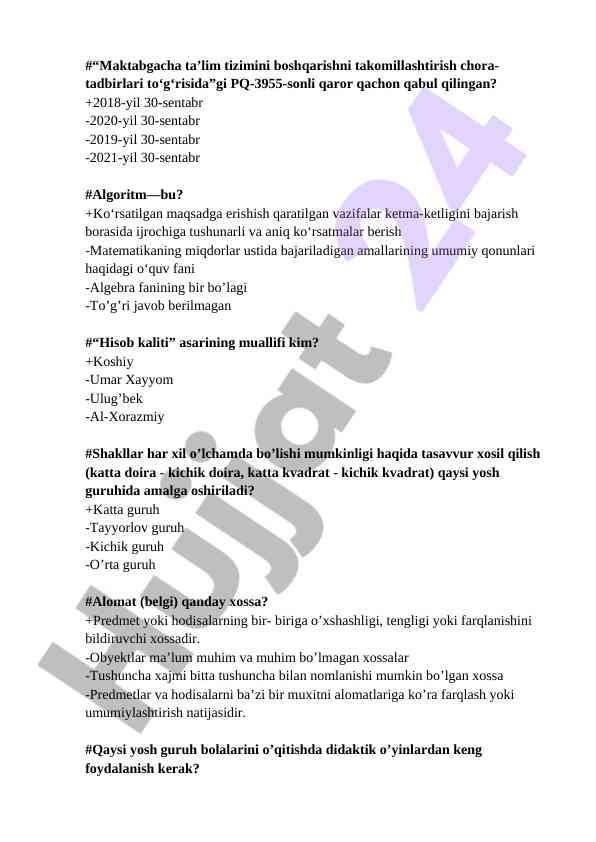 Maktabgacha ta’lim tizimini takomillashtirish