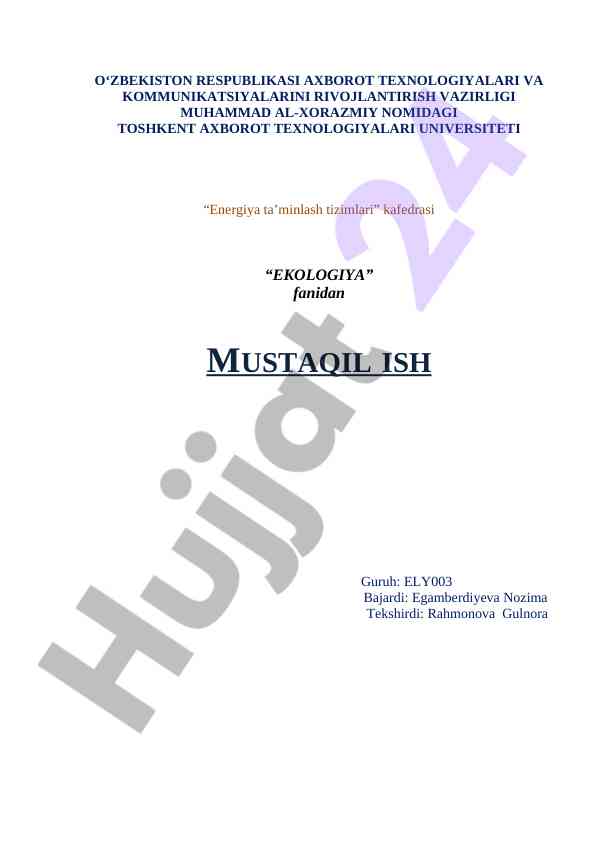 Atmosfera havosining ifloslanishi muammosi