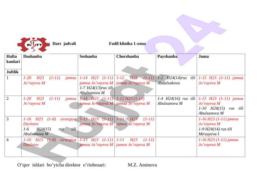 Fadil klinikada dars jadvali ma'ruza-xonasi