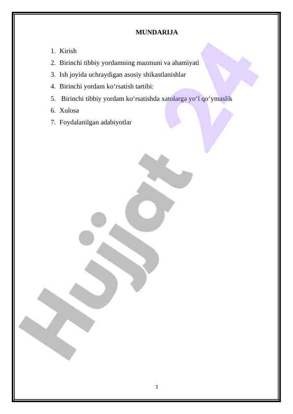 Birinchi tibbiy yordamning ahamiyati va tartibi