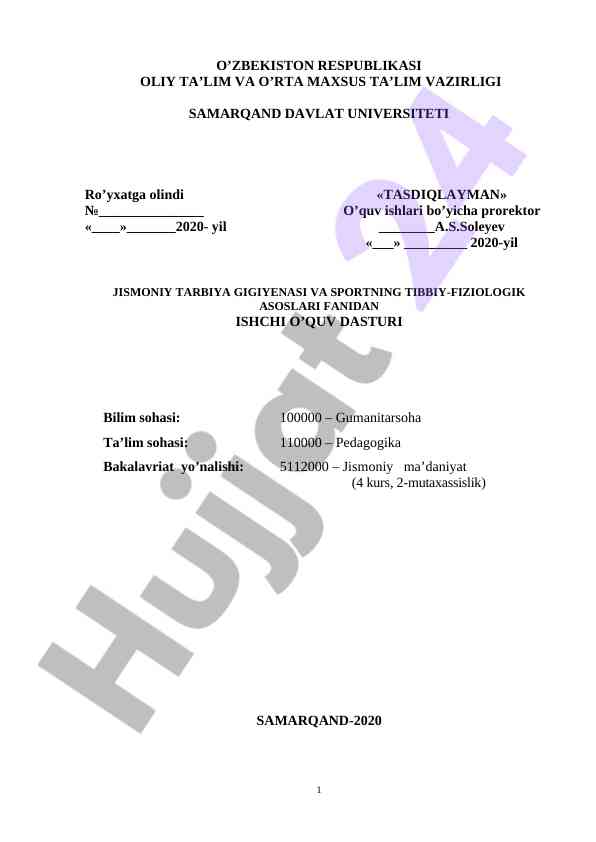 Jismoniy tarbiya gigiyenasi va sport ta'lim dasturi