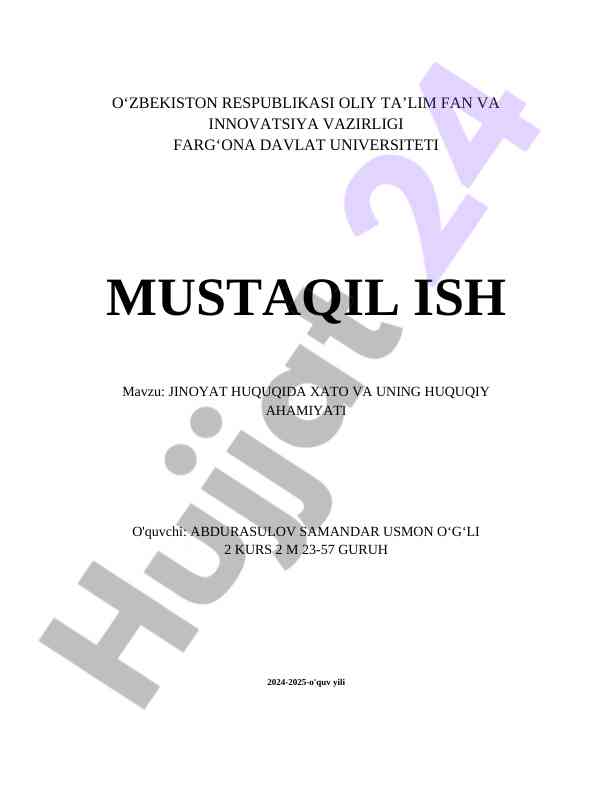 Jinoyat Huquqida Xato Va Uning Huquqiy Ahamiyati
