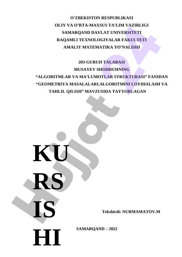 Geometriya masalalari algoritmini loyihalash va tahlil