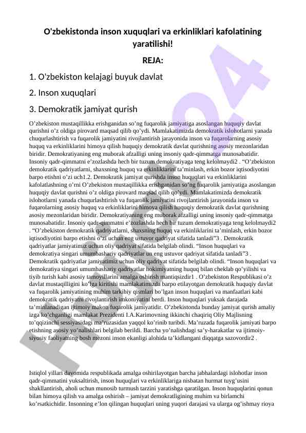 O'zbekistonda inson huquqlari va erkinliklari kafolati