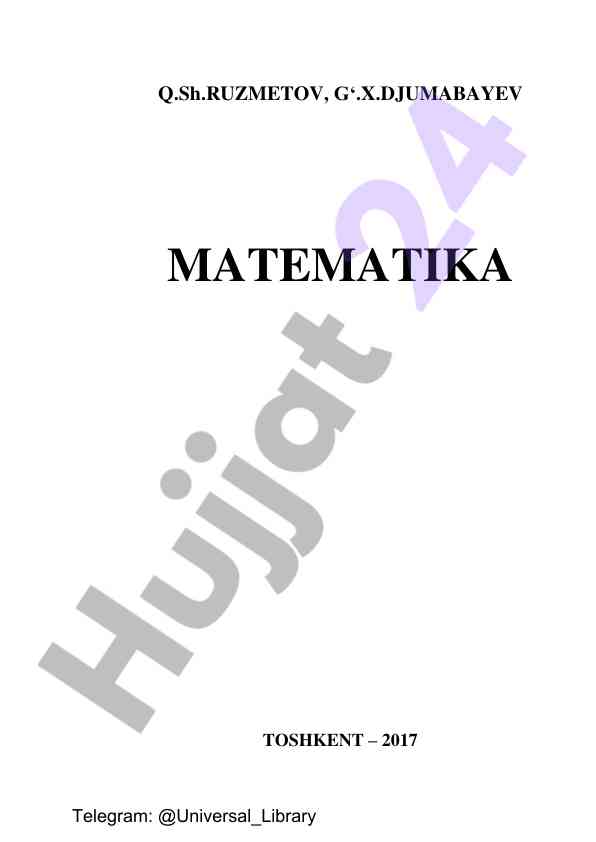 Matematika qishloq xo‘jaligi talabalari uchun darslik