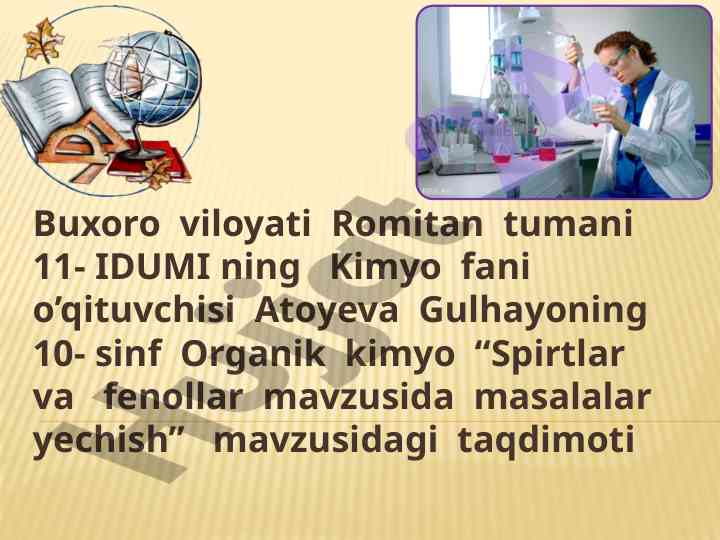 Organik kimyo spirtlar va fenollar mavzusida masalalar