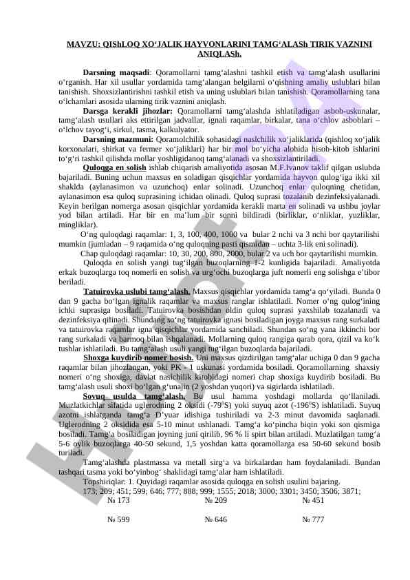 Qishloq xo‘jalik hayvonlarining tirik vaznini aniqlash