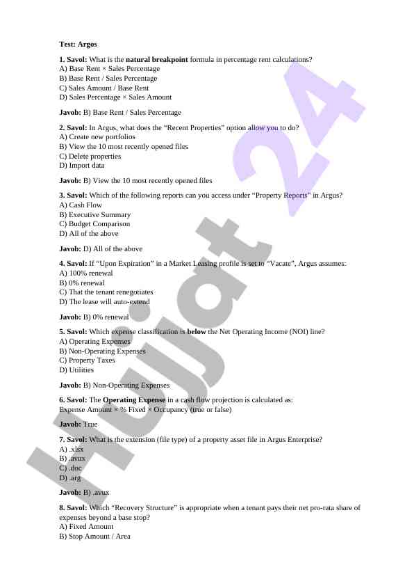 Argus test questions and answers for property management