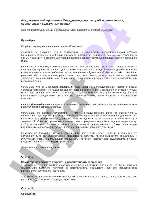 Факультативный протокол международного пакта о правах