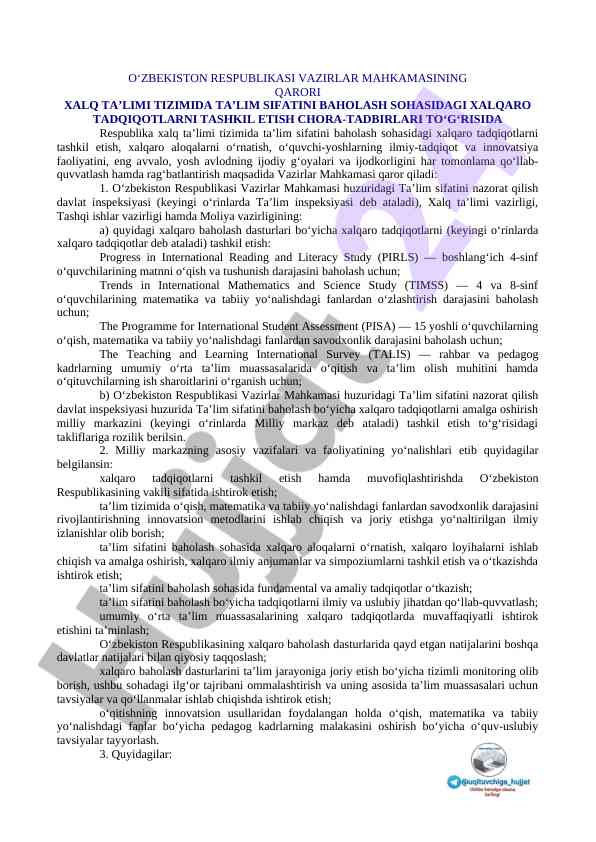 Ta’lim sifatini baholashda xalqaro tadqiqotlar