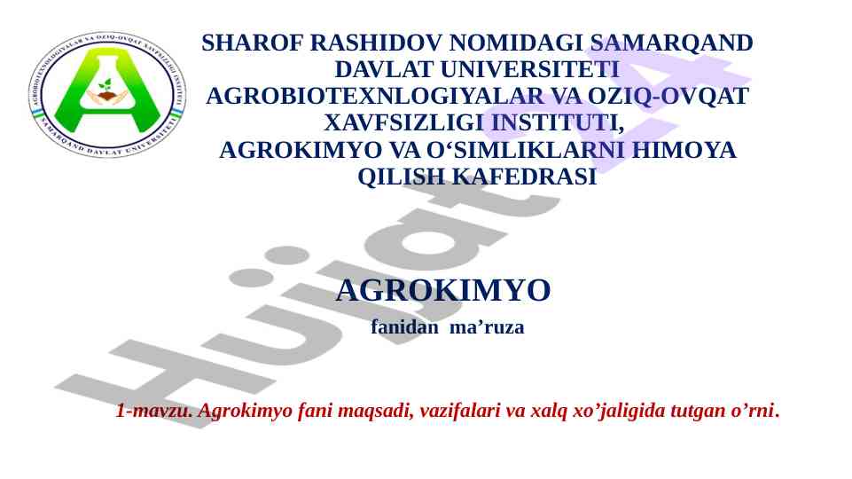 Agrokimyo fani maqsadi va vazifalari