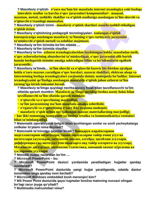 Masofaviy o‘qitish tizimi va texnologiyalari