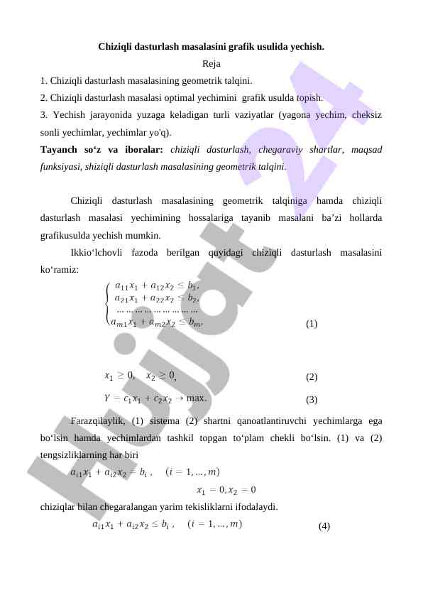 Chiziqli dasturlash masalasining grafik yechimi