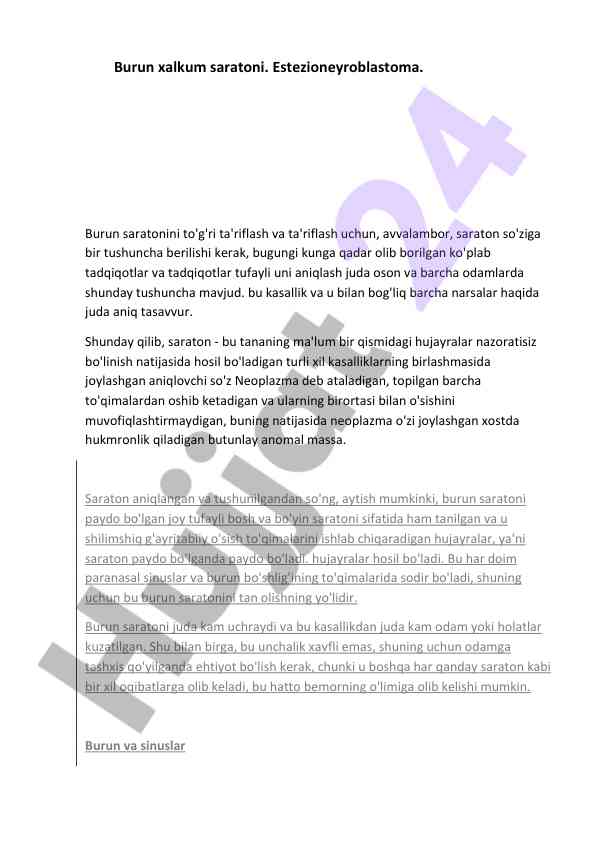 Burun xalkum saratoni va uning ahamiyati