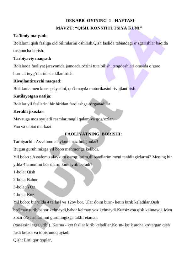 Qish fasliga oid ta’limiy dars ishlanmasi