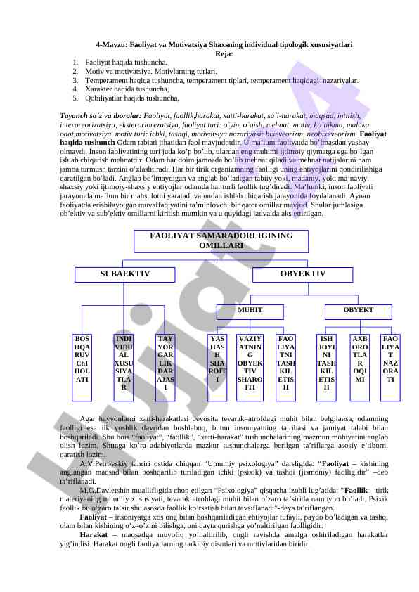 Faoliyat va motivatsiya shaxsning individual tipologiyasi