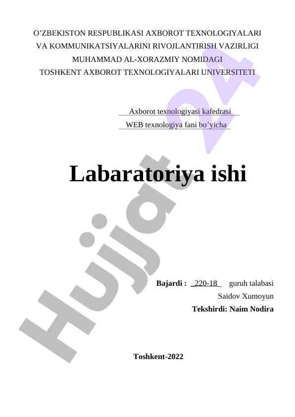 Web texnologiya labaratoriya ishining tafsilotlari