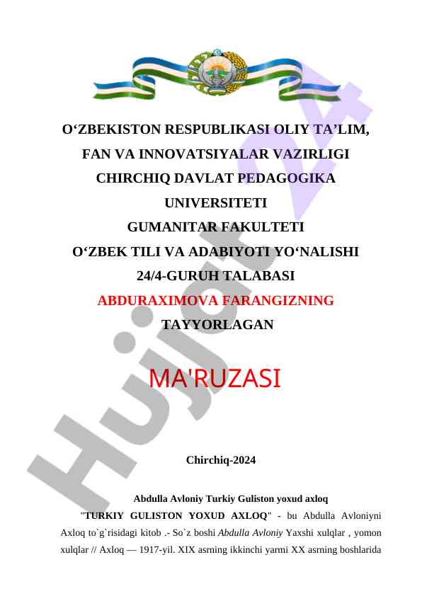 Turkiy guliston yoxud axloq asari haqida