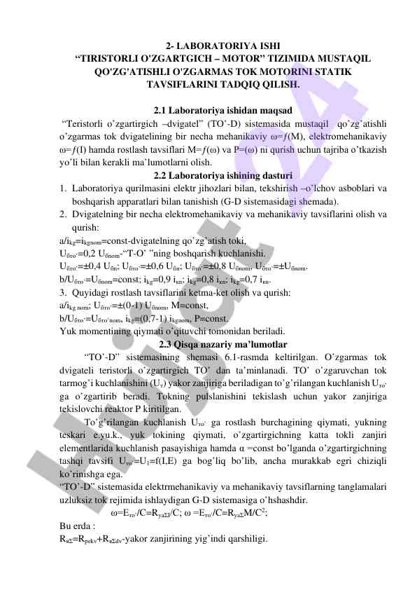 Statik tavsiflar tahlili: o'zgarmas tok motorlari