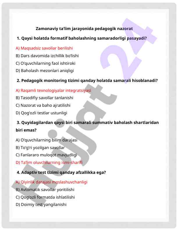 Formatif baholash samaradorligi va pedagogik monitoring