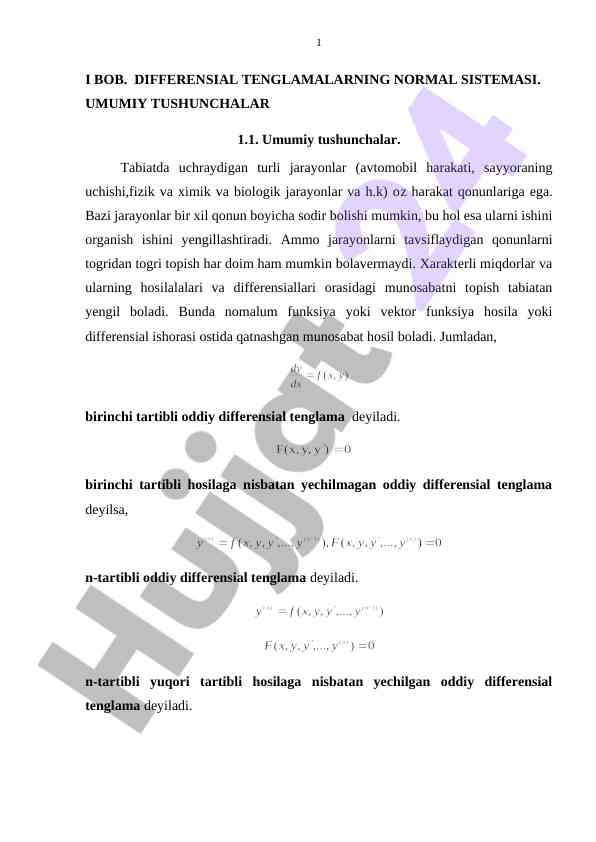 Differensial tenglamalar sistema tushunchalari