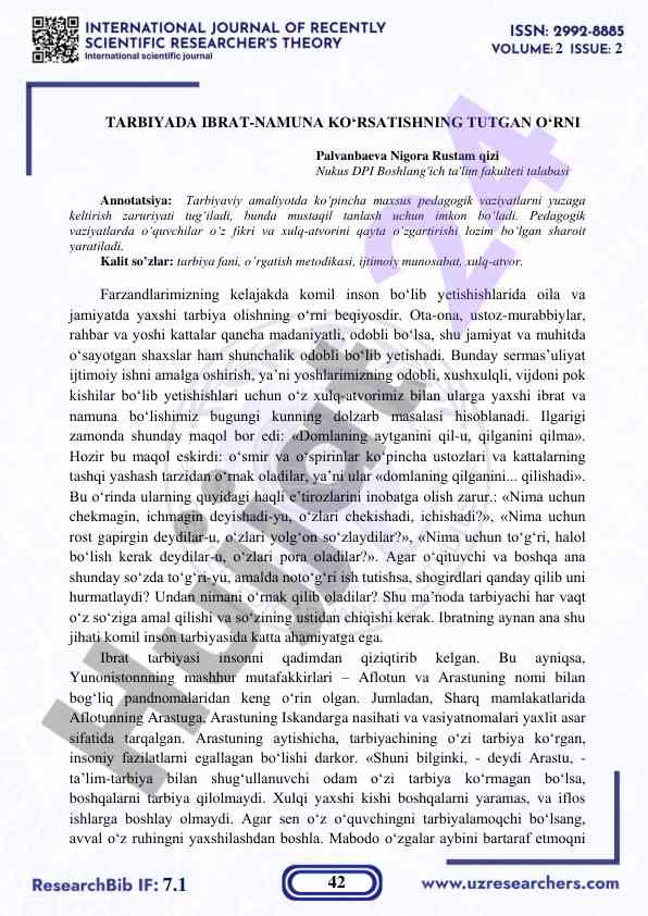 Tarbiyada ibrat-namuna ko'rsatishning tutgan o'rni