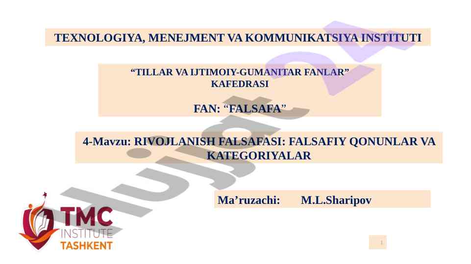 Rivojlanish falsafasi: falsafiy qonunlar va kategoriyalar