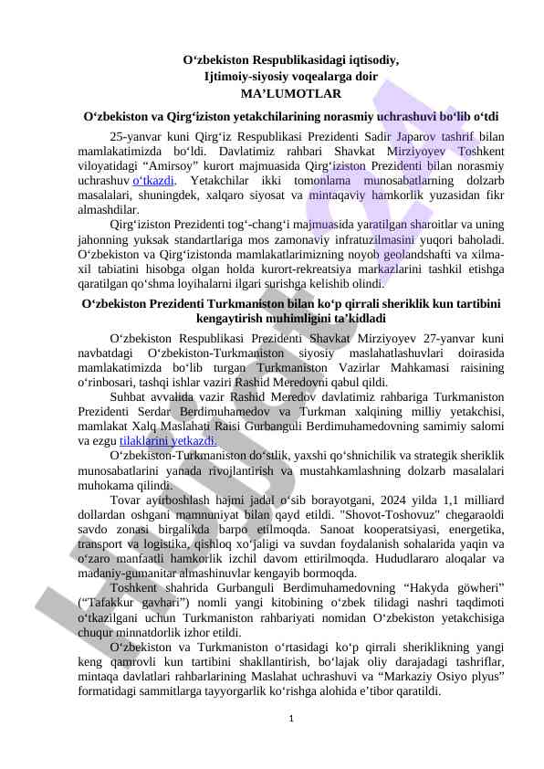 O‘zbekiston va qirg‘iziston norasmiy uchrashuvi 2023