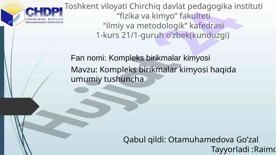 Kompleks birikmalar kimyosi haqida umumiy tushuncha