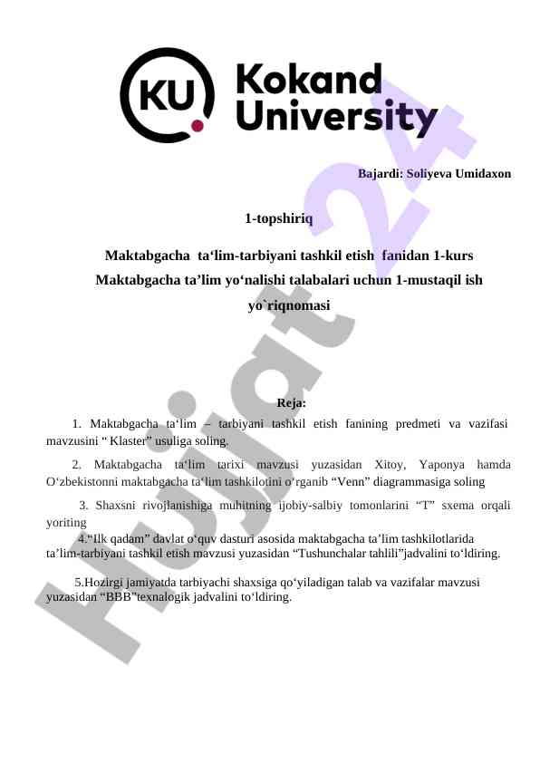 Maktabgacha ta‘lim tashkil etish asoslari