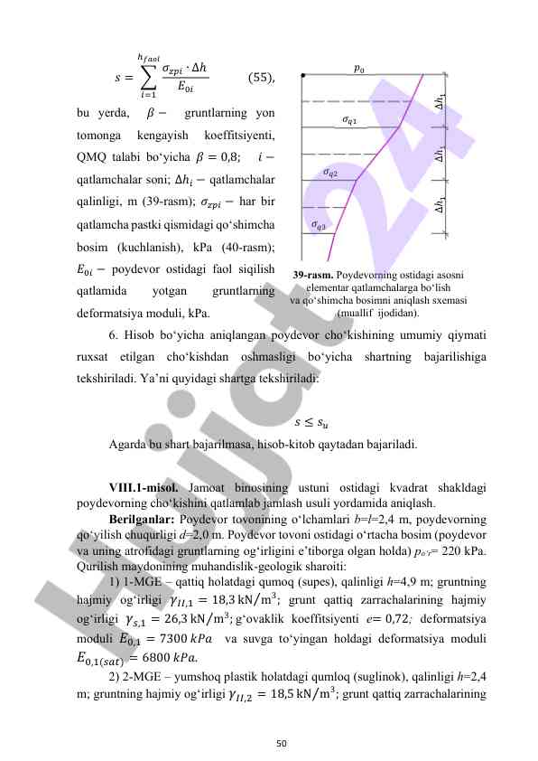 Poydevor cho‘kishi hisobi va tahlili