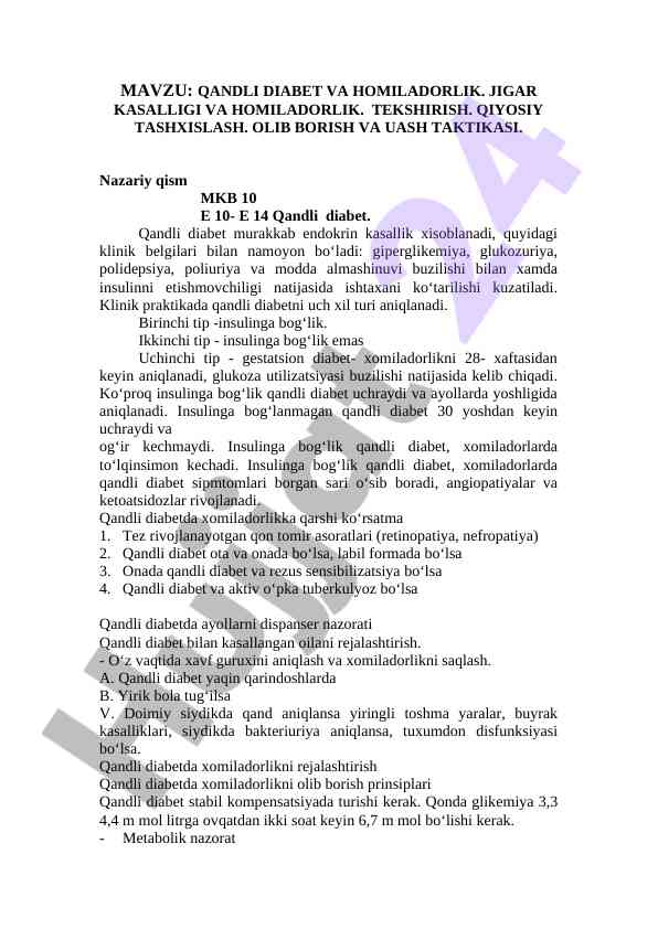 Qandli diabet va homiladorlik tahlili