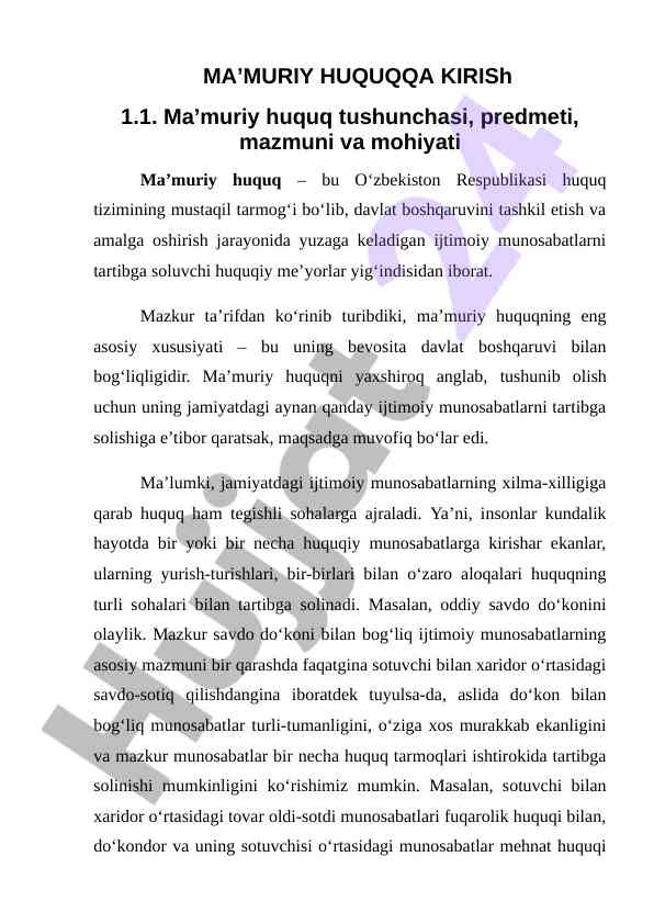 Ma’muriy huquq tushunchasi va tizimi