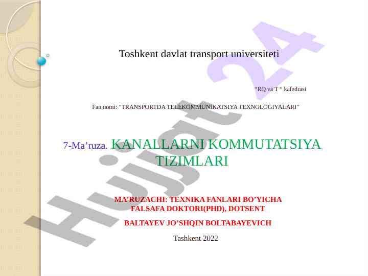 Transportda telekommunikatsiya texnologiyalariga kirish