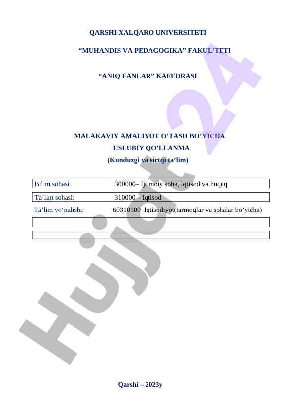 Malakaviy amaliyot uchun usuliy qo‘llanma