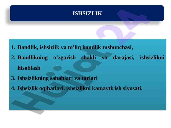 Bandlik va ishsizlik tushunchalari va sabablari