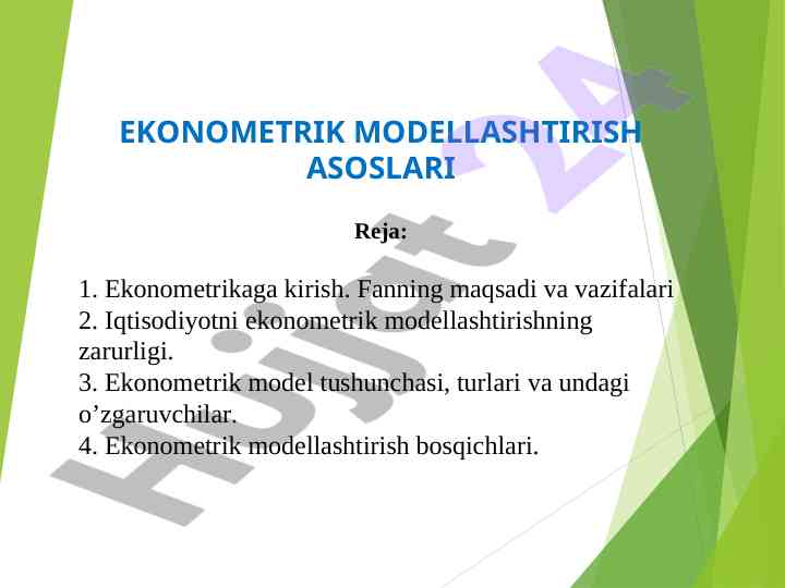 Ekonometrik modellashtirish asoslari va tushunchalari