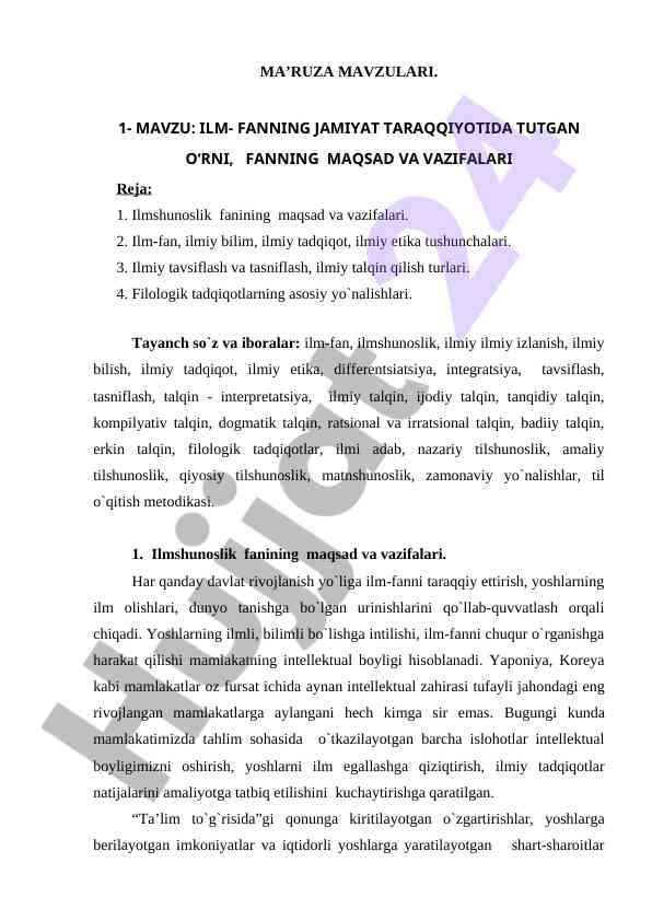Ilm-fanning jamiyat taraqqiyotida tutgan o‘rni