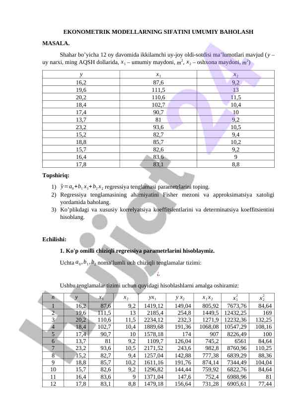 Ekonometrik Modellarning Sifatini Baholash