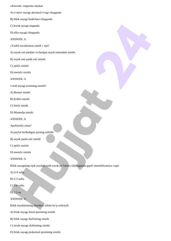 Klavish simptomi va suyak sinishlari testlari
