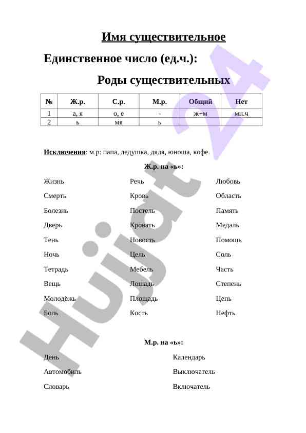 Существительные и их формы в русском языке