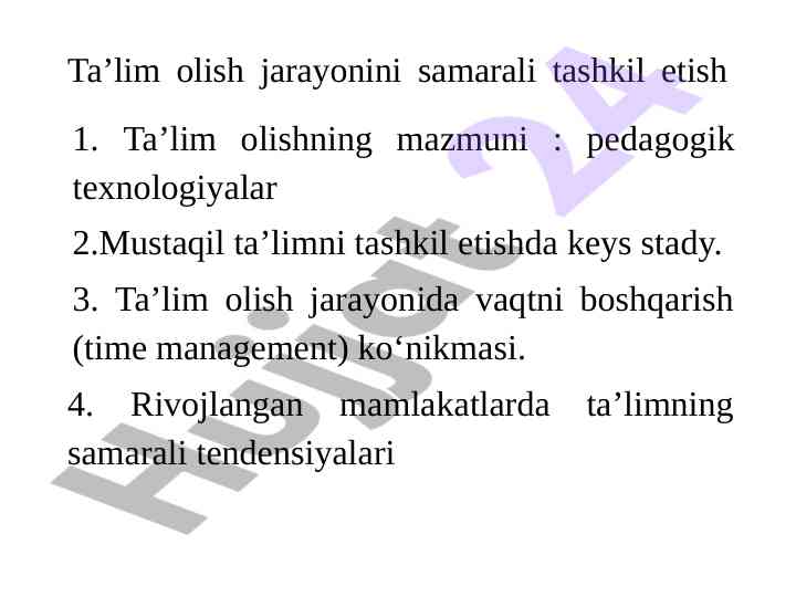 Ta’lim olish jarayonini samarali tashkil etish
