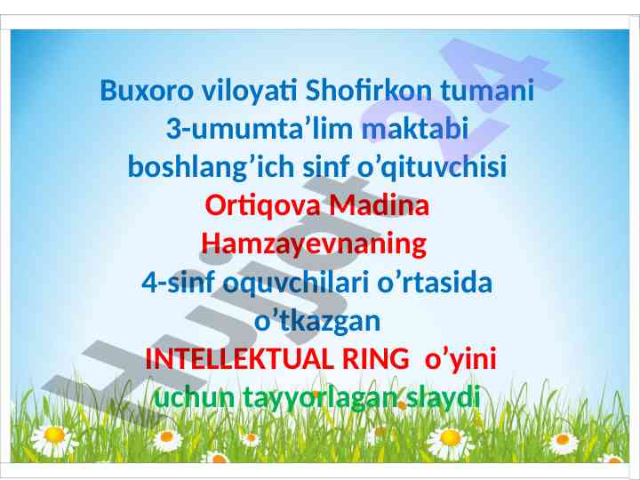 Intellektual ring o'yini bo'yicha tayyorlangan slayd