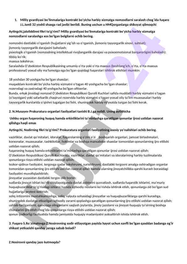 Milliy gvardiyasi kontrakt bo‘yicha harbiy xizmat