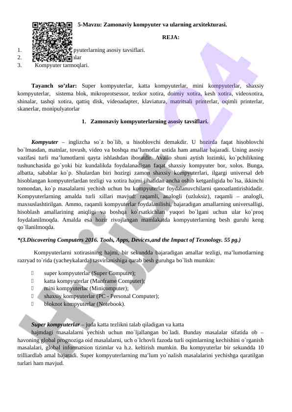 Zamonaviy kompyuter va arxitekturasi asoslari