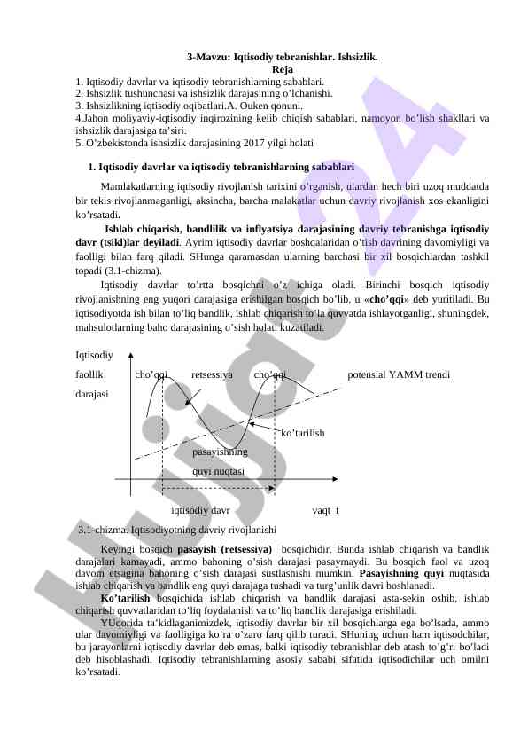 Iqtisodiy tebranishlar va ishsizlik masalalari
