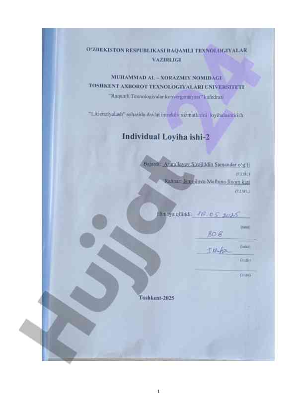 Litsenziyalash sohasidagi davlat xizmatlari loyihasi