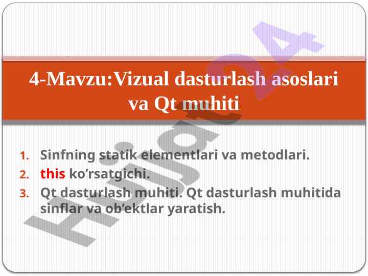 Sinf elementlari va metodlari asoslari
